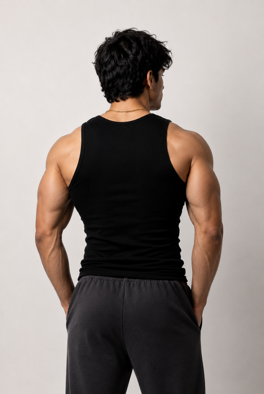 Premium Cotton Fitted Gym Tank - Phantom Black