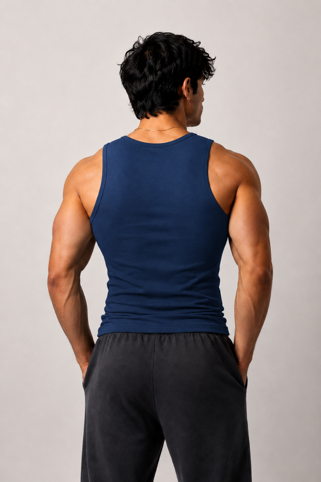 Premium Cotton Fitted Gym Tank - Storm Blue
