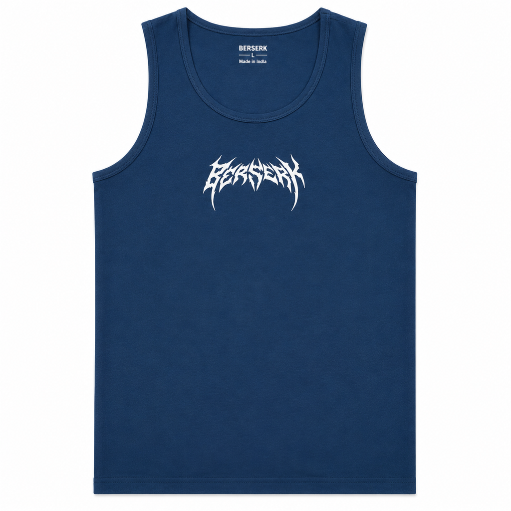 Premium Cotton Fitted Gym Tank - Storm Blue