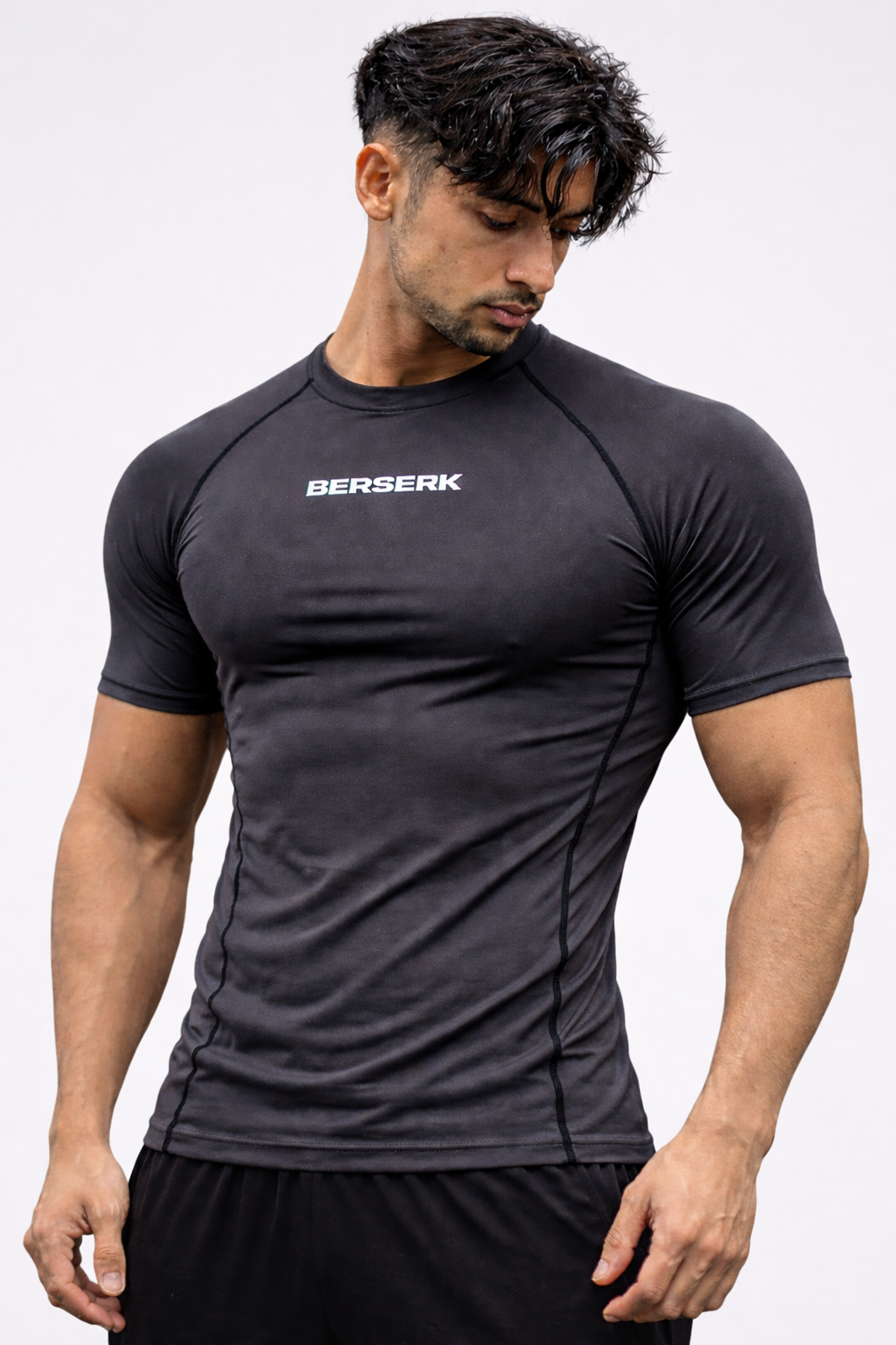 Grey Half Sleeve Compression Tshirt
