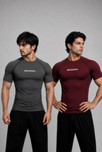 Onyx Pack of 2 - Titan Grey & Royal Maroon Half Sleeve Compression Tshirts