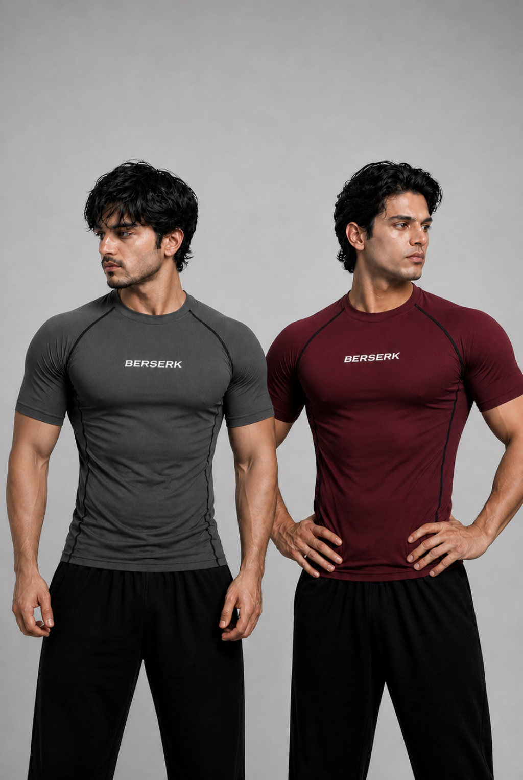 Onyx Pack of 2 - Titan Grey & Royal Maroon Half Sleeve Compression Tshirts